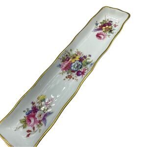 Hammersly & Co Bone China White Floral Print Gold Trim Rectangular Dish Small